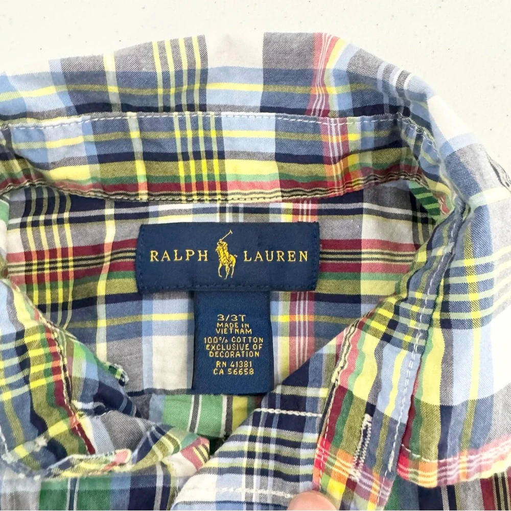 Ralph Lauren Blue and Green Plaid Button Down Shirt 3T